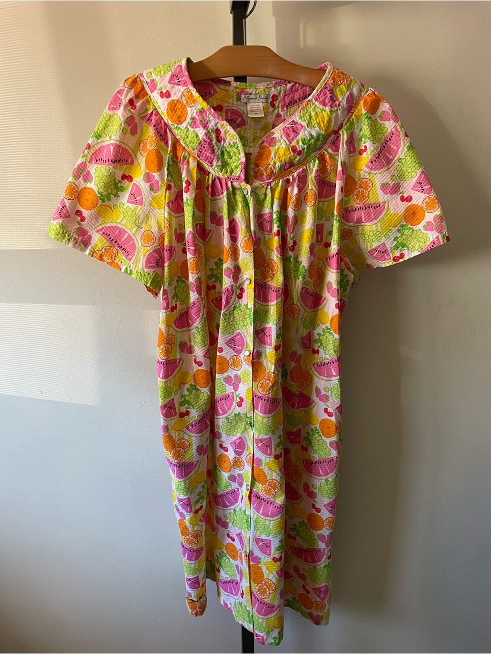 Elegant Emily Vintage Inspired Retro Fruit Print Duster House Dress Robe Snap